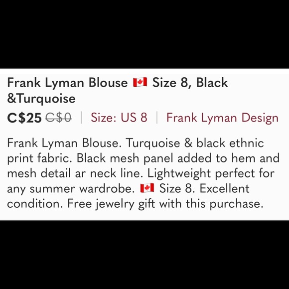 Frank Lyman Blouse 🇨🇦 Size 8, Black &Turquoise - Picture 9 of 9